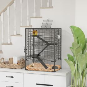 4 Tier Hamster Cage with Deep Tempered Bottom (Option: Black-380x310x450 mm)
