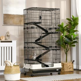 6-tier Platform Rolling Small Animal Rabbit Cage with a Large Living Space (Option: Black and White-870x600x410 mm)
