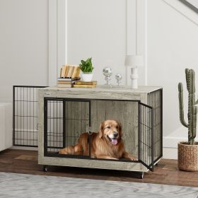 39" Dog Crate Furniture End Side Table with Wheels (Option: Gray-1150x790x130 mm)