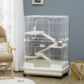 L 4-Level Small Animal Cage Rabbit Hutch with Universal Lockable Wheels (Option: White-864x602x305 mm)