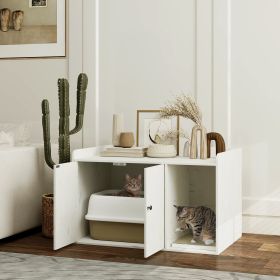 32 Cat Litter Box Enclosure With Scratching Mat, Cat Entrance, Fit Most Of Cat And Litter Box, Distressed White (Color: White)